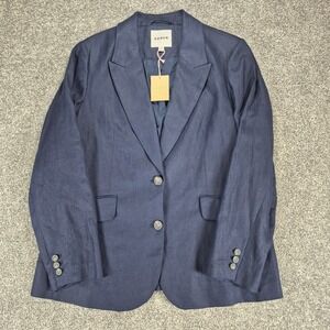 NWT Boden Linen Blazer Womens 20-22 Navy Blue Two-Button Jacket Academia